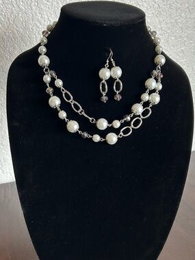 Timeless White and Silver Double-Strand Necklace